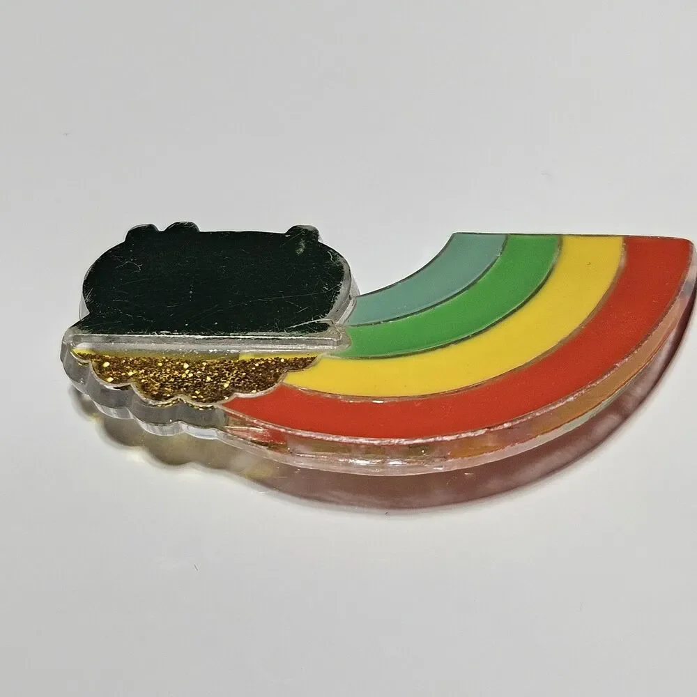 Pot Of Gold At End Of Rainbow Lapel Pin Plastic Size Vintage By Hallmark 1982